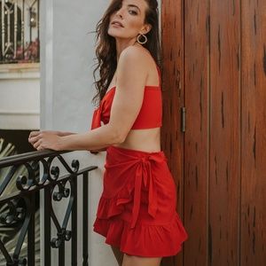 Red Crop Top and Skirt Set